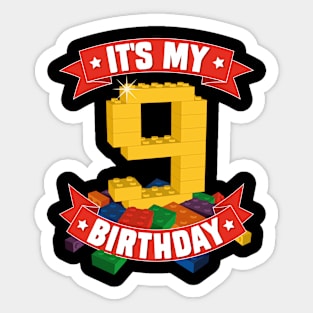 It's My Birthday 9th Years Old Block Building Boys Girls Sticker